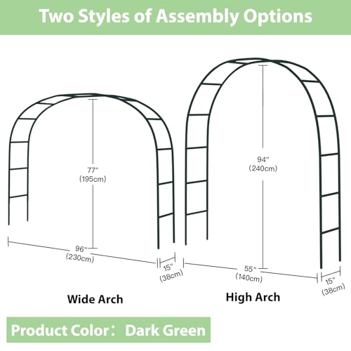 RUBFAC 7.8ft Metal Garden Arch Trellis for Climbing Plants Outdoor, Garden Arbors and Arches, Halloween Archway for Pumpkin Balloon Rose Vines Wedding Christmas Birthday Party Decorations, Army Green - color: green
