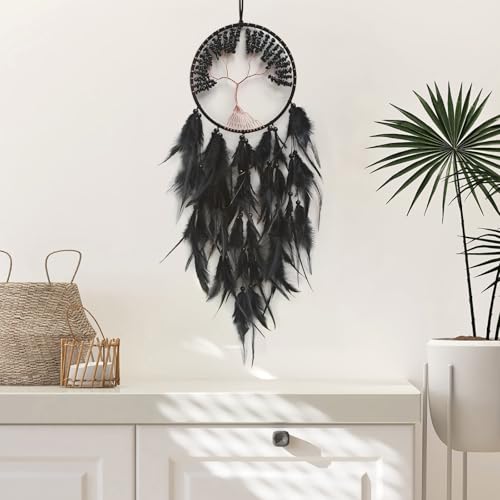 Black Dream Catcher with Tree of Life | Handmade, Wall Decor, Wall Hanging Ornament, Bedroom Living Room Home Decor