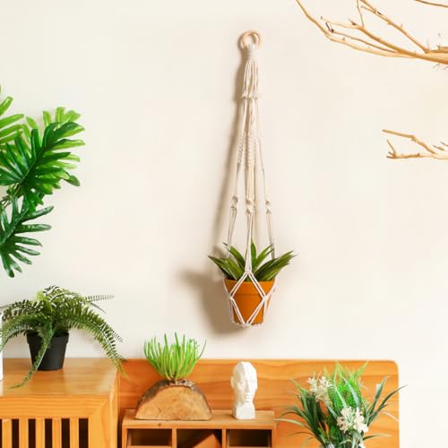 Artilady Plant Hanger Indoor Macrame Hanging Planters for Plants Holder Boho White Basket No Tassels Farmhouse Rustic Window Wall Decor (White Planter-1pcs) - color: White Planter-1pcs