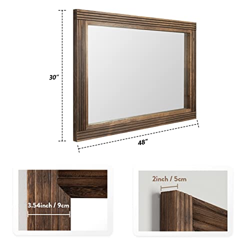 YOSHOOT Hand-Made Wooden Spliced Wall Mirror for Bathroom, Rustic Farmhouse Vanity Mirror, Décor Wall Art, Solid Wood Frame, Vertical or Horizontal Hanging - color: Spliced Brown, size: 48"L x 30"W