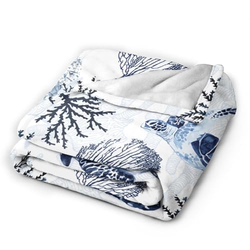 Sea Turtle Blanket Ocean Throw Blanket Soft Warm Cozy Fuzzy Plush Turtle Throw Blanket Gifts for Girls Boys Women Sea Turtle Lightweight Fleece Flannel Gifts Blankets for Kids Adults 40"X50" - color: Blue Sea Turtle Coral, size: 50"x40"