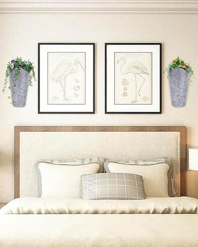 vensovo 12 Inches Galvanized Wall Planters - 2 Packs Metal Tin Vases for Flowers Indoors, Farmhouse Hanging Planter Tall Flower Holder for Country Decor Outdoors, Silver - color: Silver