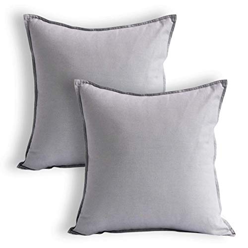 Jeanerlor Solid Cotton Linen Decoration Toss Throw Pillow Sham Cushion Case Special Pillow Cover Delicate Decorative Pillowcase for Bed/Chair/Couch, 18"x18"(45 x 45cm),2 Packs, Silver Grey - color: Silver Grey, size: 18" x 18" (Pack of 2)