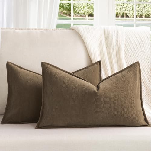 ZWJD Brown Pillow Covers 12x20 Set of 2 Chenille Throw Pillow Covers with Elegant Design Soft and Luxurious Decorative Throw Pillows for Couch, Bed, and Home Decor - color: Brown, size: 20" x 12" (Pack of 2)
