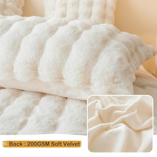 LIFEREVO Fluffy Faux Rabbit Fur Body Pillow Cover, Luxury Ivory Bubble Shaggy Plush Bed Body Pillowcase with Zipper Closure, Long 20"x54" Fuzzy Furry Pillow Case for Adults Kids Girls Teens, Beige - color: Beige