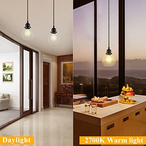 Pendant Lights Kitchen Island, Black Pendant Light with Glass Lampshade, 71 Inch Adjustable Hanging Lamp for Kitchen Living Room, Modern Farmhouse Industrial Ceiling Lighting Fixture(E26 Base,No Bulb) - size: 1Light - D 5.91 IN