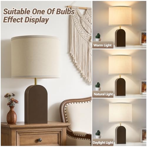 EJIAXIN Wood Table Lamps Set of 2-19" Walnut Farmhouse Bedside Lamp with Adjustable Color Temperatures - Modern Rustic Linen Lampshade Nightstand Lamps for Bedroom Living Room Office, Bulbs Included - color: Walnut