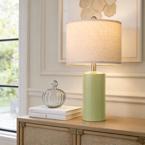G-SAFAVA 20.5" Small Table Lamps for Living Room Lamp Single Ceramic Lamps for Bedroom Bedside Lamps Modern Boho Lamps for Night Stands Farmhouse Nightstand Lamp Side End Table Lamp, Light Green - color: Light Green - Single
