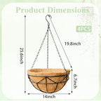 EIMQUVW 14 Inch Coconut Fiber Hanging Planter 4 Packs Durable Metal Hanging Baskets with Chains Outdoor Wire Pot for Spring and Summer Front Porch Garden Decoration - size: 14 Inch, style: Geometric