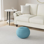 Nahunta Knitted Round Pouf - Cotton - Aqua - color: Aqua