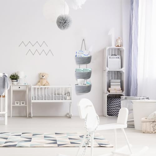 3 Tier Wall Mounted Woven Hanging Basket, Over the Door Hanging Basket with Hooks, Decorative Storage Hanging Closet Removable, Large Wall Basket for Living Room, Bedroom, Kitchen (Gray) - color: Grey