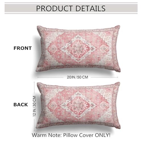 Snycler Pink Boho Throw Pillow Covers Set of 2 Monaco Rug Carpet Double Sided Pattern Cotton Soft Pillow Case Cushion Cover Pillowcase for Garden Couch Sofa Bed Decorative 12x20 inch - color: Pink, size: 20" x 12" (Pack of 2)