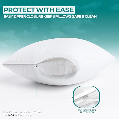 Set of 8 Pillow Protectors with Zipper Queen Size, Bed Bug and Dust Mite Proof Pillow Covers, Ultra Soft Pillow Encasements, Moisture Wicking and Waterproof Pillow Cases by Utopia Bedding (White) - size: Queen (Pack of 8)
