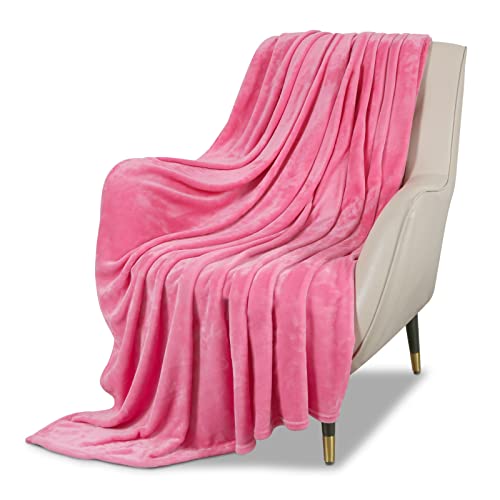 MACEVIA Throw Blanket Flannel Fleece Blankets for Couch, Fuzzy Cozy Lightweight Warm Comfort Super Soft Fluffy Plush Blankets for Bed Sofa 260GSM, Suitable for All Seasons (Pink,50x60inches) - color: Solid-pink, size: Flannel Fleece (50x60 IN)
