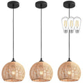 3 Pack Wicker Pendant Light Natural Woven Pendant Light Boho Chandelier Light Fixture Dome Rustic Farmhouse Pendant Lights Rattan Light Fixture for Dining Room Kitchen Island (Bulb Incl.) - color: 8.7" Natural 3-Pack