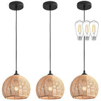 3 Pack Wicker Pendant Light Natural Woven Pendant Light Boho Chandelier Light Fixture Dome Rustic Farmhouse Pendant Lights Rattan Light Fixture for Dining Room Kitchen Island (Bulb Incl.) - color: 8.7" Natural 3-Pack