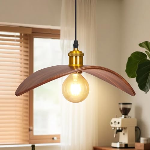15.3" Pendant Lights Kitchen Island, 1-Light Natural Wood Ceiling Light Fixture Modern Hanging Lamp Decor for Kitchen Island Bedroom, Dining Room, Living Room, Nursery, Entryway, Foyer - size: 15.3" W x 7" H