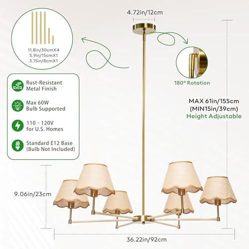 Large Rattan Chandelier Boho Style, 6-Light Rattan Pendant Light Fixture for Living Room, 39”Adjustable Cottage Rattan Hanging Lamp Ceiling Light for Dining Kitchen Island, E12 Socket - color: Straight Arm Design