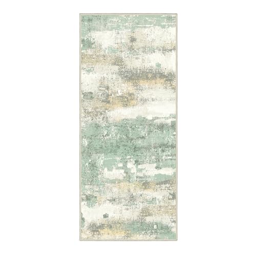 BEIMO Runner Rug for Hallway Kitchen, 2'6"x4' Machine Washable Runners Rug for Entryway, Soft Modern Abstract Throw Rugs, Low Pile Floor Cover with Non Slip Backing, Light Green - color: Light Green/Cream, size: 2'6" x 4' (Rectangular)