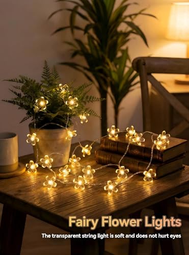 Flower Battery Operated Indoor String Lights 30LED Cherry Blossom Fairy Lights Waterproof Outdoor for Party Birthday Wedding Room Camping Graden Home Decoration Orange - color: Orange