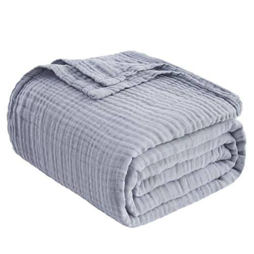 EMME Cotton Muslin Throw Blanket Couch Breathable Gauze Blanket Soft Lightweight Blankets Adults (Dusty Blue, 50"x60") - color: 11 - Dusty Blue, size: Throw (50" x 60")
