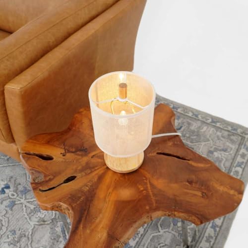 Modern Natural Oak Wood Table Lamp US Warehouse Linen Shade Paper Rattan Weave Base Bedroom Living Room Office Reading