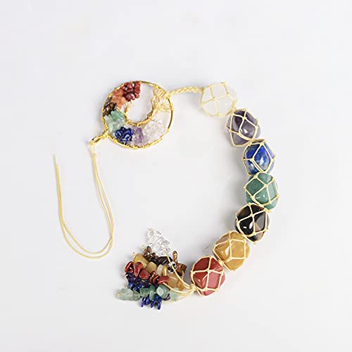 Handmade Crystal Window Car Hanging Ornaments 7 Chakra Home Decoration Feng Shui Ornament Car Decoration (Chakra-Beige Thread) - color: A-style 17