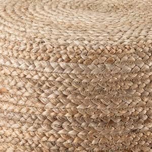 Scandilivin Homes Pouf Ottoman - 100% Jute Braided Footrest Pouf Hand Knitted Traditional Cord Boho Pouffe for Living Room, Bedroom, Nursery, Patio, Lounge Colorblock - Natural Ivory (20”x20”x10”)