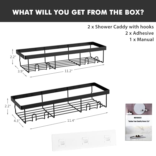 Moforoco Shower Caddy Shelf Organizer Rack, Self Adhesive Black Bathroom Shelves Basket, Home Farmhouse Wall Inside Organization and Storage Decor Rv Accessories, First Camper Apartment Essentials - color: Black, size: Medium