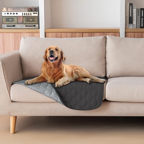 gogobunny 100% Double Sided Waterproof Dog Blanket Soft Pet Bed Cover Reversible Protect Furniture Couch Sofa Car for Puppy Large Dog Cat (Dark Charcoal/Light Charcoal, 30x30 Inch (Pack of 1)) - color: Dark Charcoal/Light Charcoal, size: 30x30 Inch (Pack