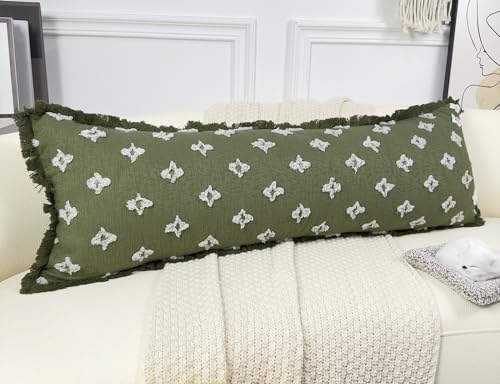 Boho Long Lumbar Pillow Cover 14x48 with Tassel Fringe,3D Flower Patterned Extra Decorative Long Lumbar Pillow Cover Case for Sofa Couch Bed Livingroom Farmhouse,Sage Green - color: Sage Green, size: 48" x 14" (Pack of 1)