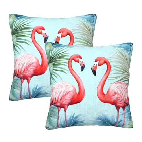 Flamingo Tropical Throw Pillow Covers 18 X 18 Inch Set of 2 Pillow Cases Decoration Cushion Cover for Sofa Bedroom Living Room Outdoor - color: Flamingo Tropical