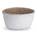 Seagrass Plant Basket with Handles, Natural Woven Storage Wicker Baskets (White S(7“ D x 8" H)) - color: White, size: S(7“ D x 8" H)