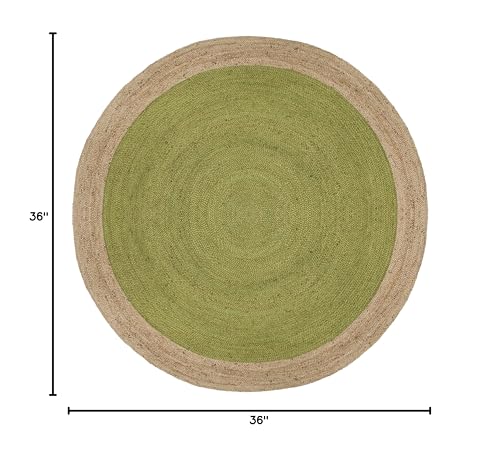 SAFAVIEH Area Rug 3' Round - Natural Fiber Collection - Green & Natural Brown, Handmade Jute, Braided Border Design (NF801G) - color: Green/Natural, size: 3' (Round)