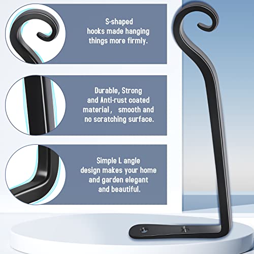 FEED GARDEN Wall Hooks for Hanging Plants 10 Inch - 2 Pack Heavy Duty Metal Plant Brackets, Holds 48 lbs, Rust Resistant Black L-Shape Hooks for Indoor Outdoor Decor - color: Black-L, size: 10 Inch