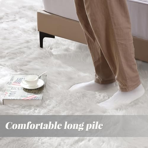 ORINOVA White Faux Sheepskin Shag Fur Rug Washable Area Rugs for Living Room Nursery Rugs for Bedroom 2x3 Rectange Rug Cute Home Décor - color: White, size: 2' x 3' (Rectangular)