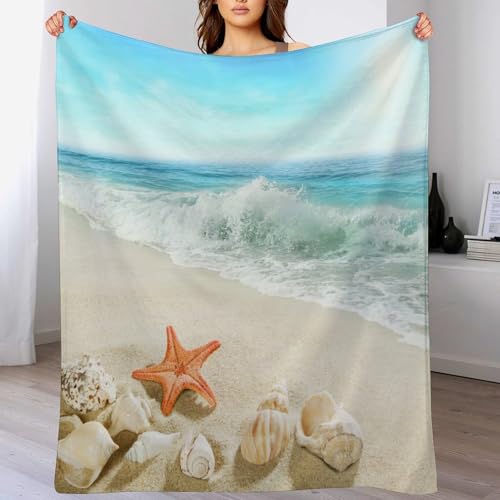 Starfish Blanket,Leisure Summer Beach Waves Starfish Seashells Ocean Print Blanket for Couch Sofa Bed Decorative Gifts 30x40 - color: Blanket-17, size: 30"x40"