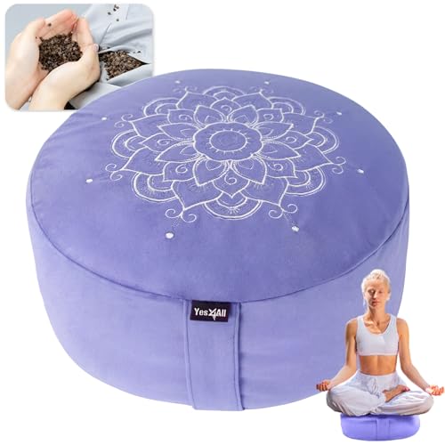 Yes4All Meditation Cushion, Floor Pillow Foam Zafu Buckwheat, Mandala Pattern Yoga Meditation Bolster Pillows, Floor Cushions - color: Violet - Upgraded