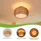 Rattan Light Chandeliers Boho Ceiling Light Fixtures Drum Flush Mount Ceiling Light Small Woven Chandelier for Kitchen Bedroom Hallway Nursery Light Fixture - color: Rattan Drum