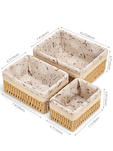 Amaredom Floral Wicker Baskets, Handwoven Multi-size 3-Pack Storage Baskets Set, Perfect For Home Organizing, Storage and Décor - Beige