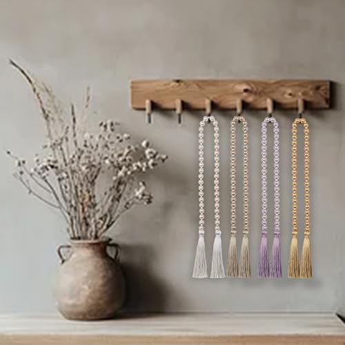 34 Inch Pearl Glass Bead Garland with Tassels - Elegant Boho Table Decor, Fringe Wall Hanging for Wedding, Party, Farmhouse Rustic Prayer Bead Home Decoration(2 Pack,Champagne Gold) - color: Champagne Gold, size: 2 Pack