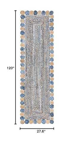 SAFAVIEH Cape Cod Collection Runner Rug - 2'3" x 10', Blue & Beige, Handmade Boho Braided Jute & Cotton, Ideal for High Traffic Areas in Living Room, Bedroom (CAP201C) - color: Blue/Beige, size: 2'3" x 10' (Runner)