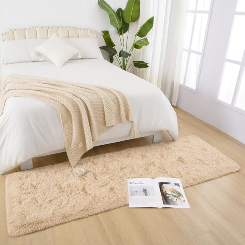 DETUM 2X6 Beige Runner Rug for Hallyway Entryway Kitchen Fluffy Area Rugs Light Beige Bedroom Rug Soft Kids Room Rugs Furry and Washable Kids and Pets Friendly - color: Light Tan, size: 2 x 6 feet