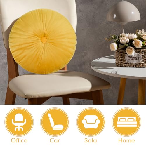 Namalu 2 Pcs Yellow Round Throw Pillow 13.8 Inch Decorative Round Velvet Floor Pillows Pumpkin Throw Pillows with Center Button Floor Cushion for Valentines Day Home Living Room Sofa Couch Bed Chair - color: Yellow