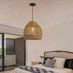 Boho Rattan Pendant Lights 13.8IN Farmhouse Dining Room Light Fixtures Hand-Woven Seagrass Chandelier Coastal Wicker Hanging Lighting for Kitchen Island Entry Living Room Bedroom Foyer Restaurant - color: Coffee-C