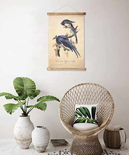 ABoby Vintage Birds Hanging Poster, Retro Style of Wall Art Prints, Printed on Linen with Wood Frames, Ready to Hang - color: Birds