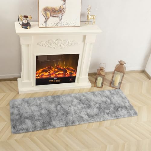 Tie-dye Runner Rug 2x6 Grey Rug Runner for Bedroom Kitchen Bedside Hallyway Entryway Super Soft and Fluffy Carpets Washable Kids and Pets Friendly - color: Grey and White, size: 2 x 6 feet
