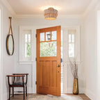 Boho Light Fixtures 2-Tier Rattan Ceiling Light Handwoven Drum Lamp Shade Flush Mount Ceiling Light Wooden Canopy Small Chandelier for Hallway Entryway Bedroom Kitchen Nursery Lights - color: 2-tone