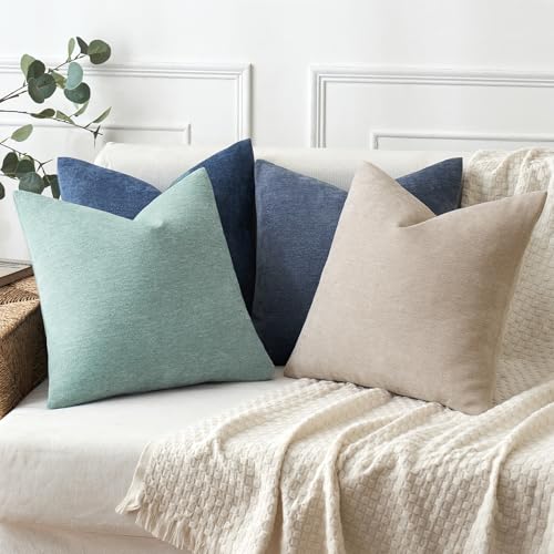 MIULEE Pack of 2 Aqua Green Decorative Pillow Covers 18x18 Inch Soft Chenille Couch Spring Throw Pillows Farmhouse Cushion Covers for Home Decor Sofa Bedroom Living Room - color: Aqua Green, size: 18" x 18" (Pack of 2)