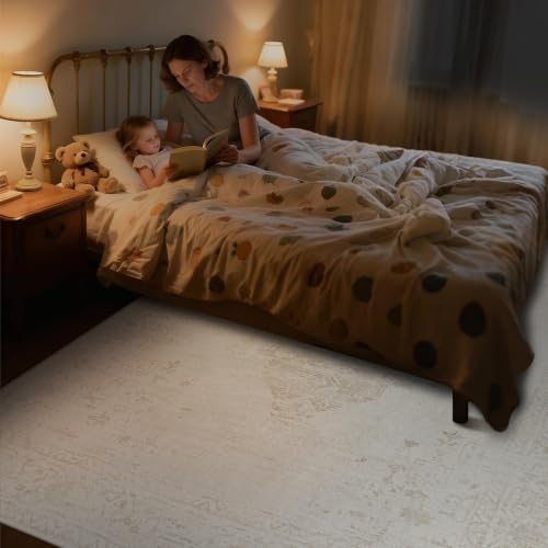 8x10 Area Rugs for Living Room: Washable Vintage Large Retro Rug Soft Non-Slip Indoor Low Pile Carpet for Bedroom Dining Room Office (Beige, 8' x 10') - color: Beige, size: 8' x 10' (Rectangular)